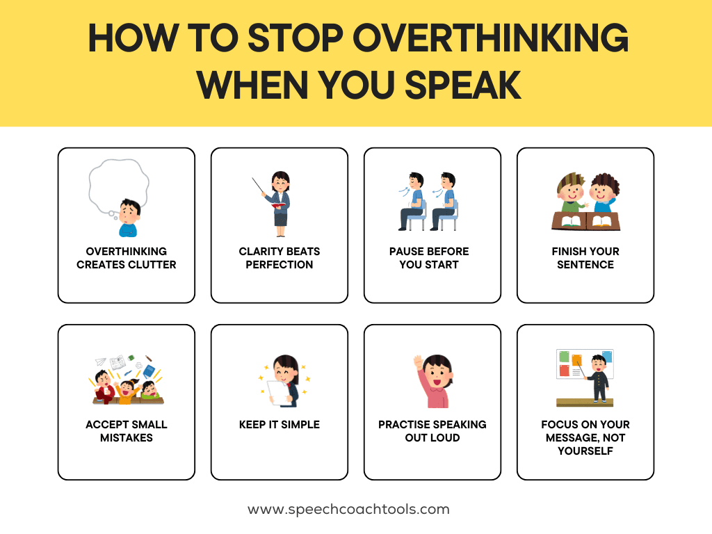 Summary of how to stop overthinking when you speak